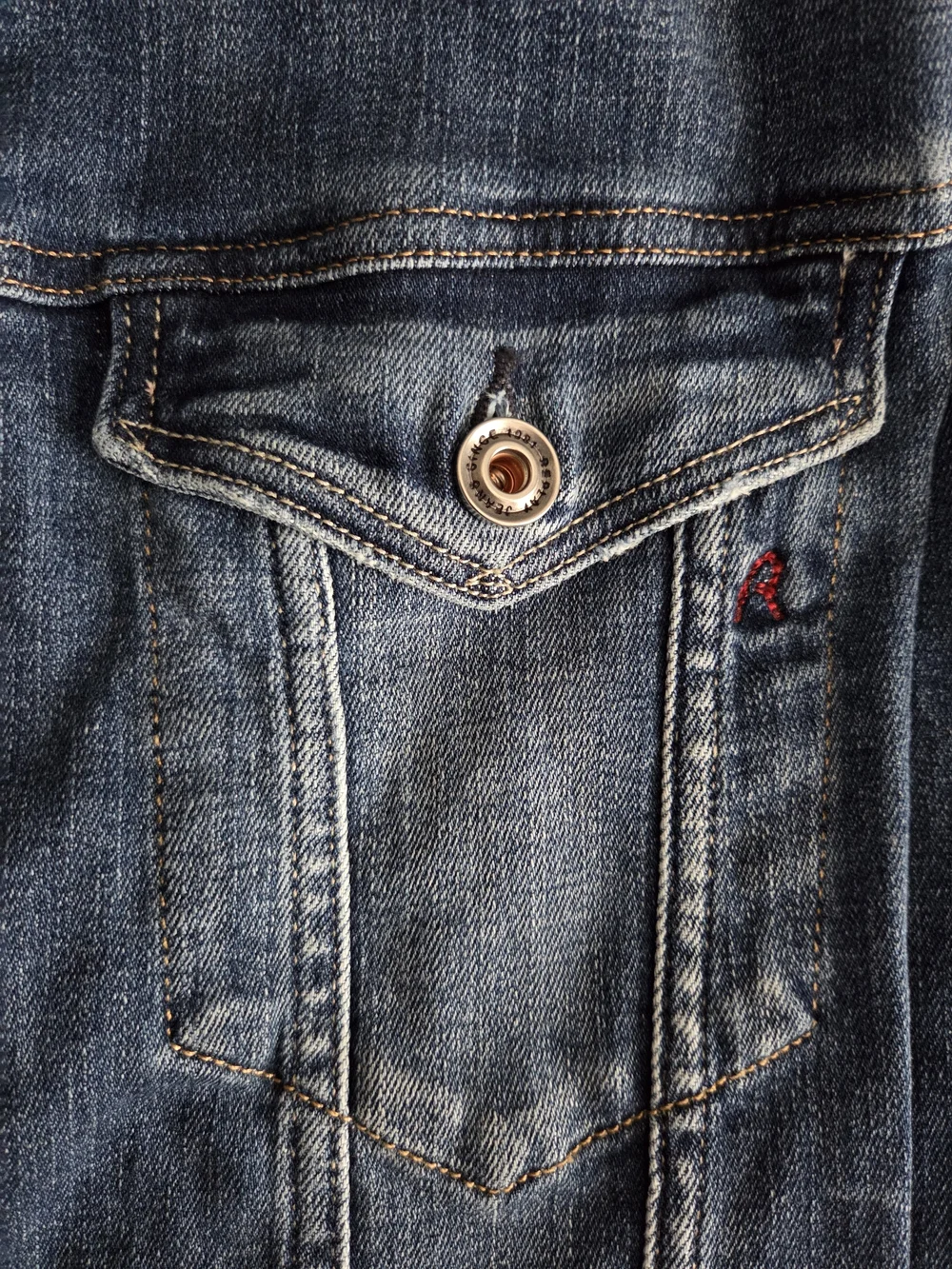 Replay Leather Logo Patch Blue Distressed Denim Jacket Size XXL